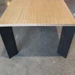 plywood table with steel base end